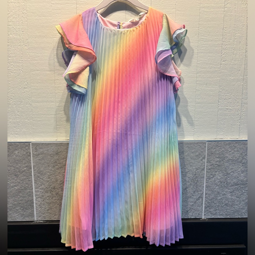 Pleated flowy rainbow dress